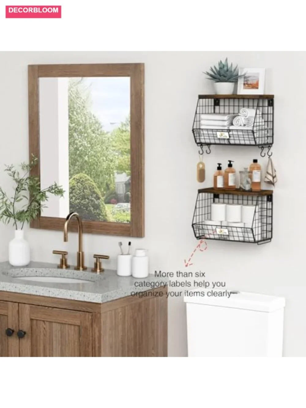 Stackable Wire Hanging Fruit Basket with Wood Lid 2 Pack